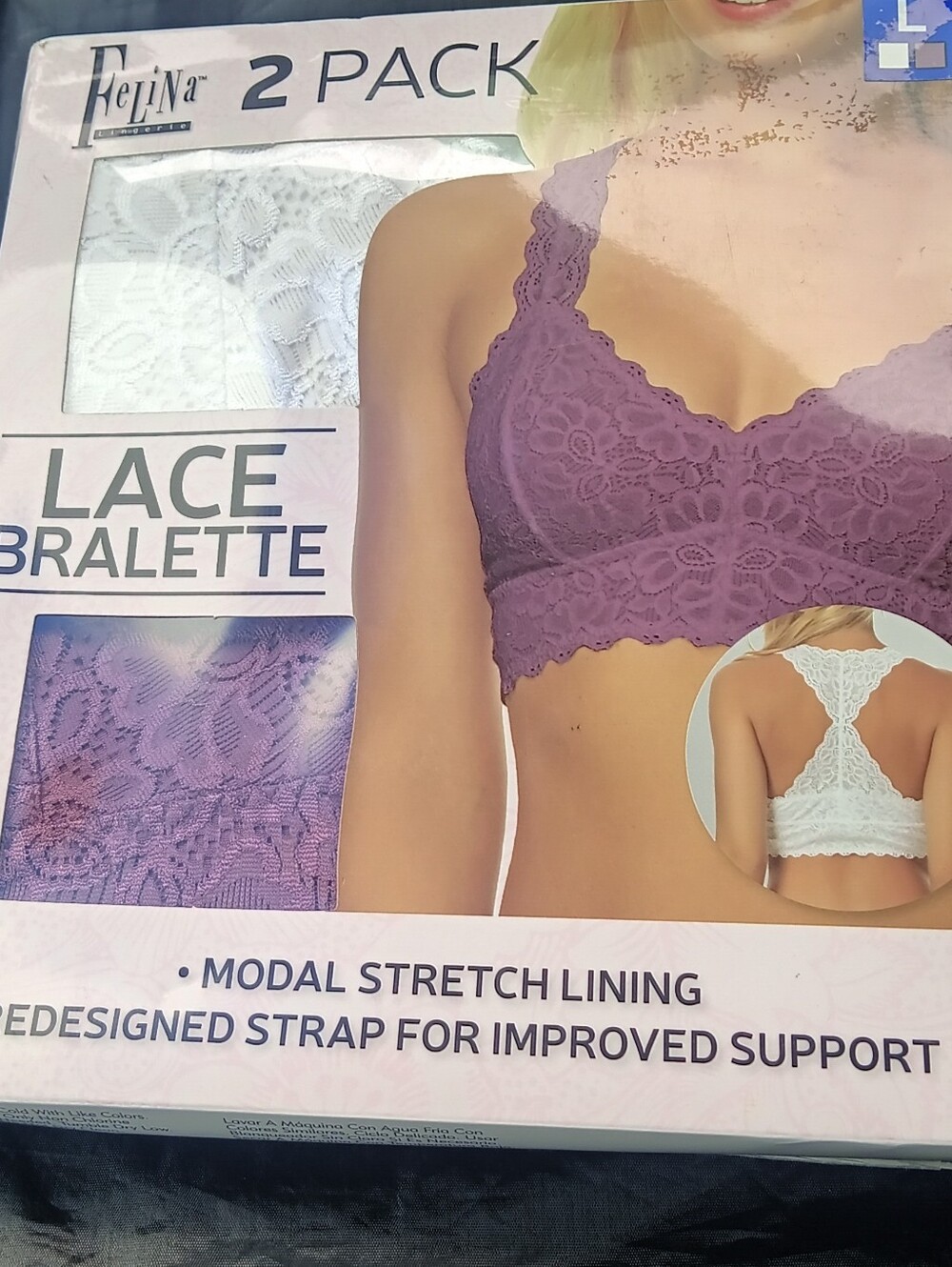 Felina Lace Bralette 2-Pack - Purple and White